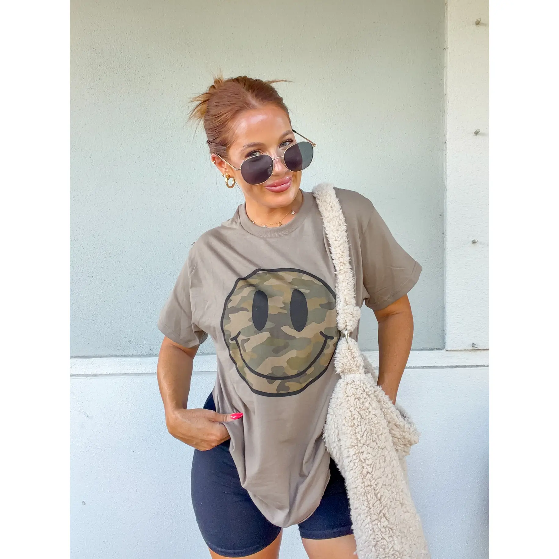 Camo Smiley Graphic Top