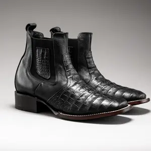 Classic Cowboy CAIMAN Imitation Ankle Boot Premium Leather Square Toe Cut