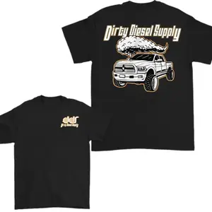 Dirty Diesel Supply Rolling Coal Truck Graphic T-Shirt, Classic Fit Crewneck, Diesel Truck Culture Streetwear Style, Diesel Enthusiasts & Truck Meet Fans
