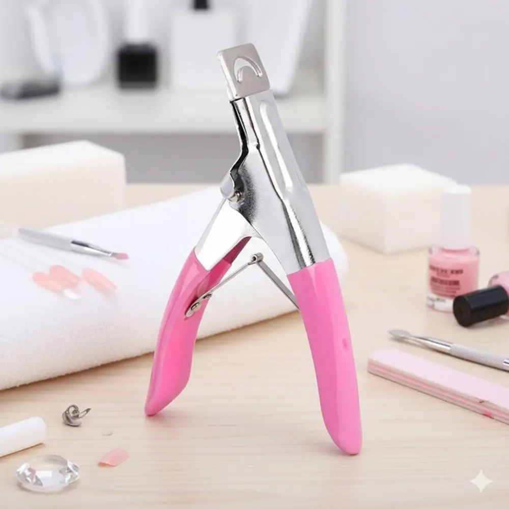 Stainless Steel U-Shape Nail Clipper for Acrylic Gel Nails: Anti-Chip Smooth Cutting, Salon-Level Artificial Nail Care with Ergonomic Grip, Portable Case & Durable Precision Trimming Tool.