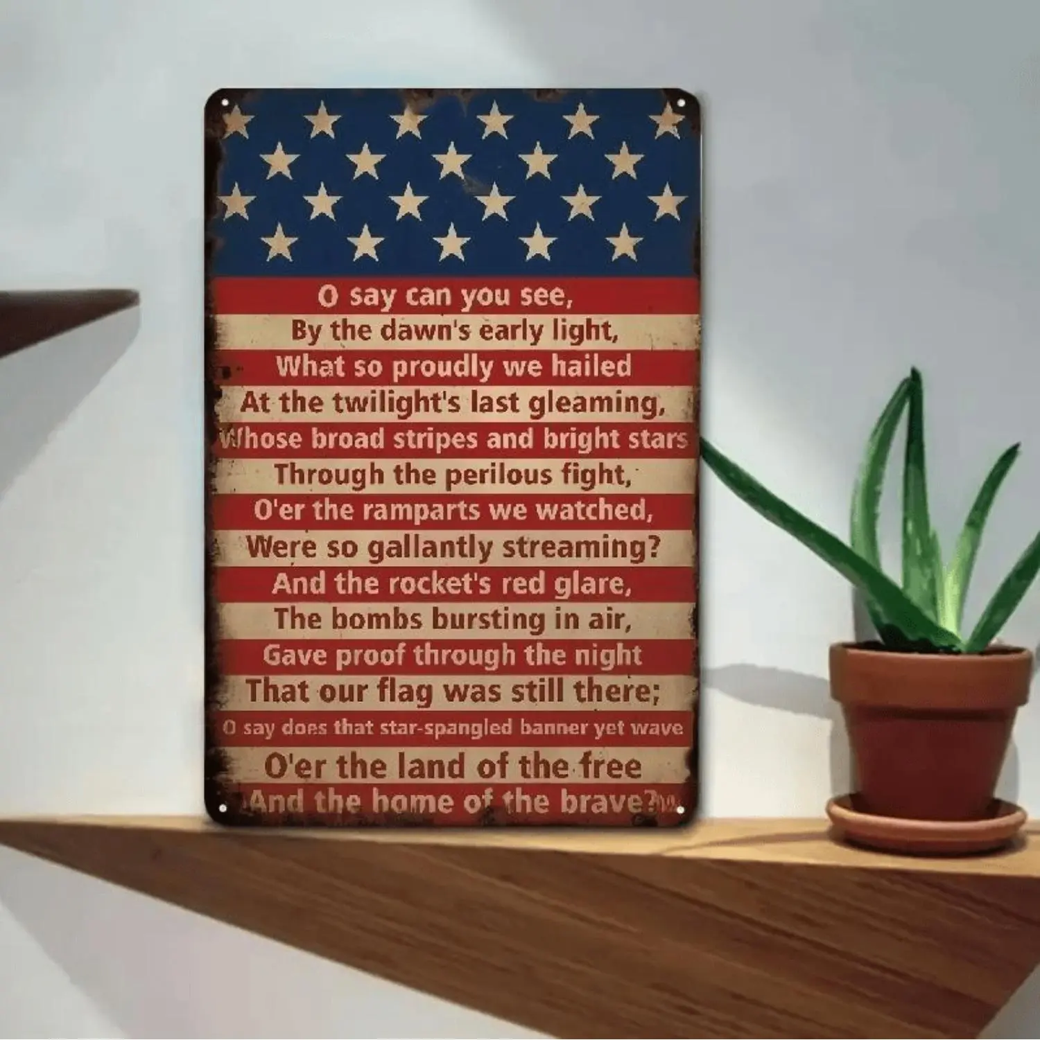 Vintage Patriotic Metal Tin Sign Featuring American Flag Wall Art For Home Decor Independence Day Theme 12x8 Inches With Pre Drilled Holes