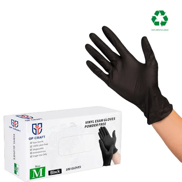 GP Craft Black Vinyl Disposable Home Gloves - Latex-Free, Powder-Free, Textured, Comfortable for Household Cleaning, Food Handling