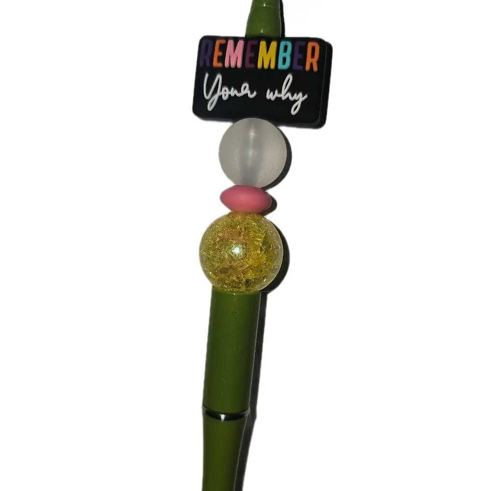 Homemade Pens with Colorful Beads and Inspirational "Remember Your Why" Tag for Creative Writing