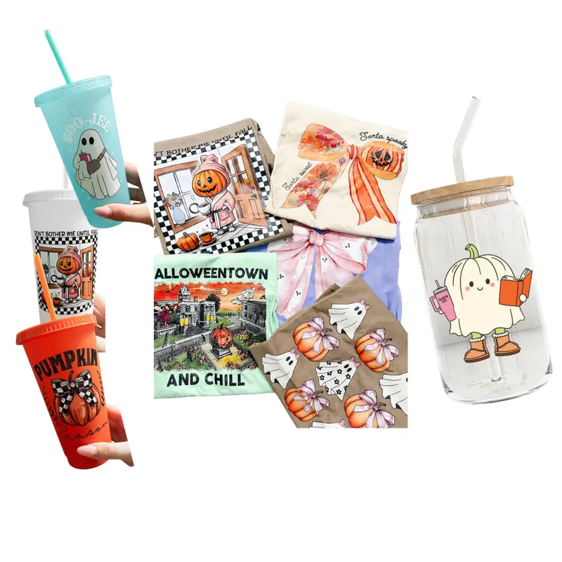 AimeeMarieCo SpookySeason Bundle - 50+ Designs Cup & Soft T-Shirt for Fall Halloween - Reusable Washable Ceramic Coffee Tumbler & Unique Halloween Spirit T-Shirt Set