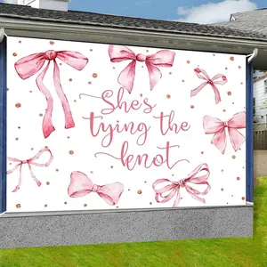 Pink Bow Party Decorations, Bow Themed Birthday Party Backdrop And Tablecloth Set, 54x108 Inch Tablecloth with 43x71 Inch Photo Background  for Party Supplies