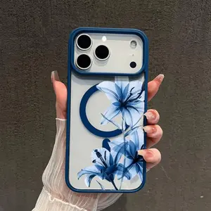 Blue Lily Whisper Magnetic MagSafe Snap Case Suitable for IPhone 17/16 Pro Max 15 Pro 14 13 12 Mini 11 XR XS Plus SE Shockproof Slim Protective Cover