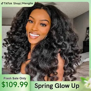 [200% Density] Menglle 13x4 Yaki Loose Wave/Yaki Straight/Yaki Burmese Curly/Loose Deep Wave Lace Front Wigs Human Hair Pre Cut Lace Glueless Yaki Bounce Wand Curly Wig Natural Hairline Beginner Friendly#greenish#TikTokShopSpringGlowUp
