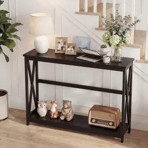 OLIXIS 40inch Modern Double-Layer Console Table, with Metal X-Shaped Frame, Wooden Entryway Table (Weight Capacity 200 Pounds)