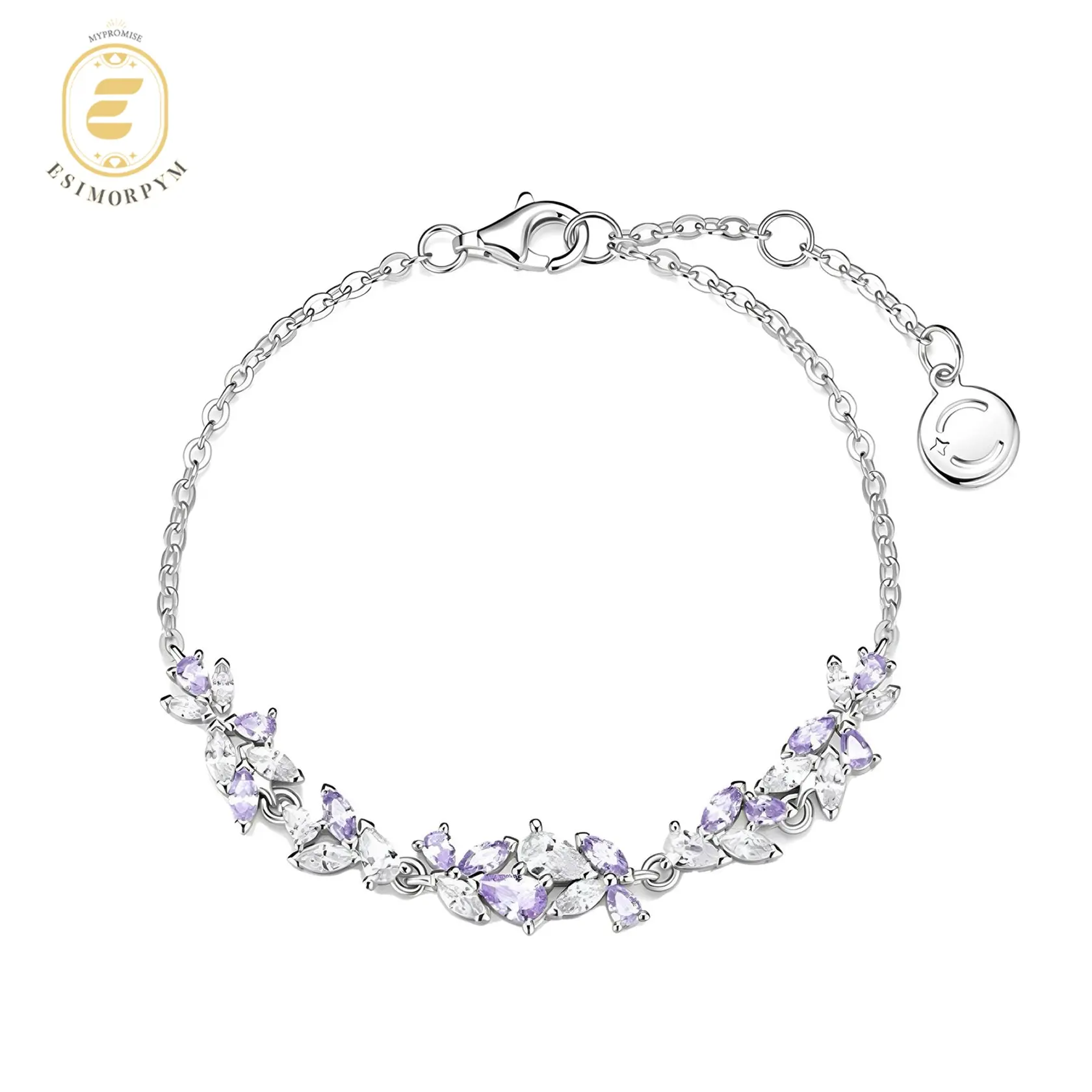 EOM Wisteria Flower Bracelet Delicate Sparkling Cubic Zirconia Jewelry Christmas Birthday Weddings Anniversaries Parties Gift Daily Wear