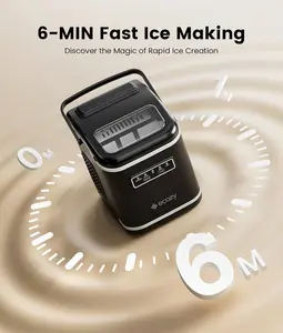 ecozy Countertop Ice Maker, Portable, Self-Cleaning, 9 Bullet Ice Cubes in 6 Mins, 26lbs/24Hrs, Ice Maker Machine with Ice Bags, Handle, Standing Scoop and Basket