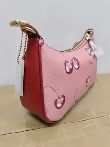 CR290 Teri Shoulder Bag Pink Cherry Print Coated Canvas Leather Outlet