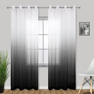 KOUFALL Black Curtains for Living Room Bedroom,Sheer Ombre Patterned Printed Dining Room Curtains 84 Inch Length Long 2 Panels Set,Black and White