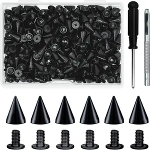 200 Sets 9.5mm Cone Spikes Metal Tree Spikes Screwback Studs for DIY Leathercraft Decoration Punk Rock Style Clothing Accessories (Black)