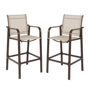 Outdoor Bar Stools Set of 2, Comfortable Bar Height Patio Chairs, All-Weather Textile Patio Bar Stools, Sturdy High Back Outdoor Bar Chairs for Backyard, Porch, Balcony, Brown