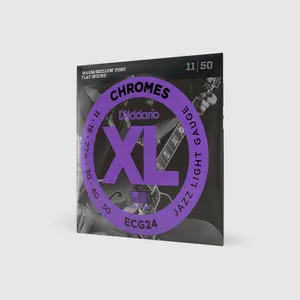 D'Addario ECG24 Chromes Flat Wound Electric Guitar Strings, Jazz Light, 11-50