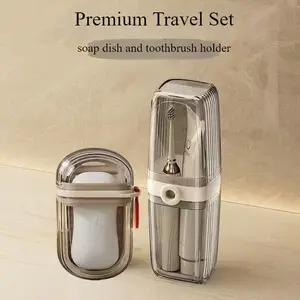 "Portable Travel Toothbrush Holder with Soap Case, Couples’ Bathroom Organizer, Anti-Bacterial Toothpaste and Toothbrush Set" Transparent Lightweight accessories Minimalist