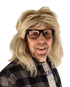 HandinHandCreations Garth Wig and Glasses Costume Set Blonde Mullet for Waynes Complete Look