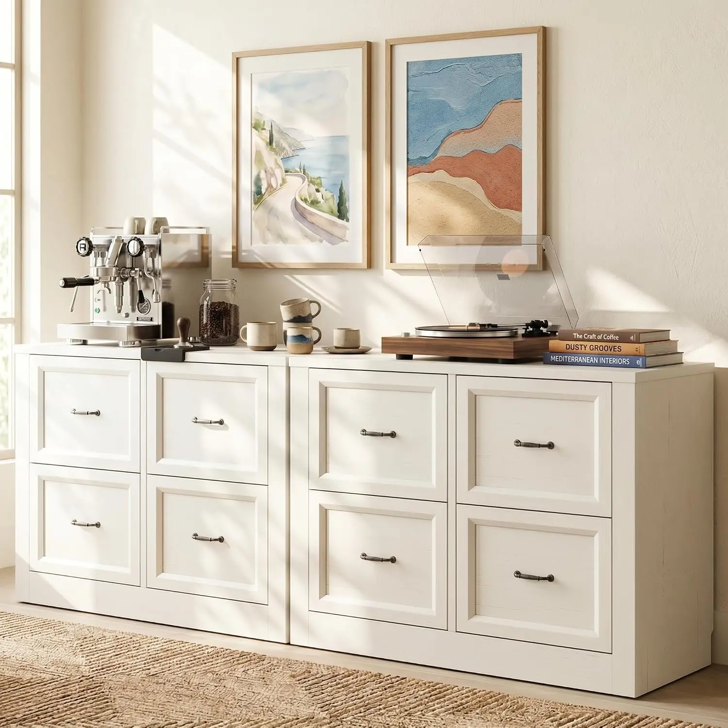 Homieasy 78" Sideboard Buffet Cabinet, 8 Drawers Modular Credenza for Living Room, Kitchen & Entryway, Modern Media Storage Console Expandable Organization System with Flush Toe-Kick Design