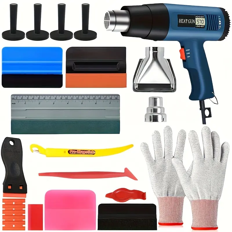 Vinyl Wrap Tool Kit Window Tint Tools Car Wrap Kit For Car Wrapping Installation Included Heat Gun, Squeegee For Vinyl, Micro Wrap Stick Squeegee, Magnet Halter, Plastic Scraper