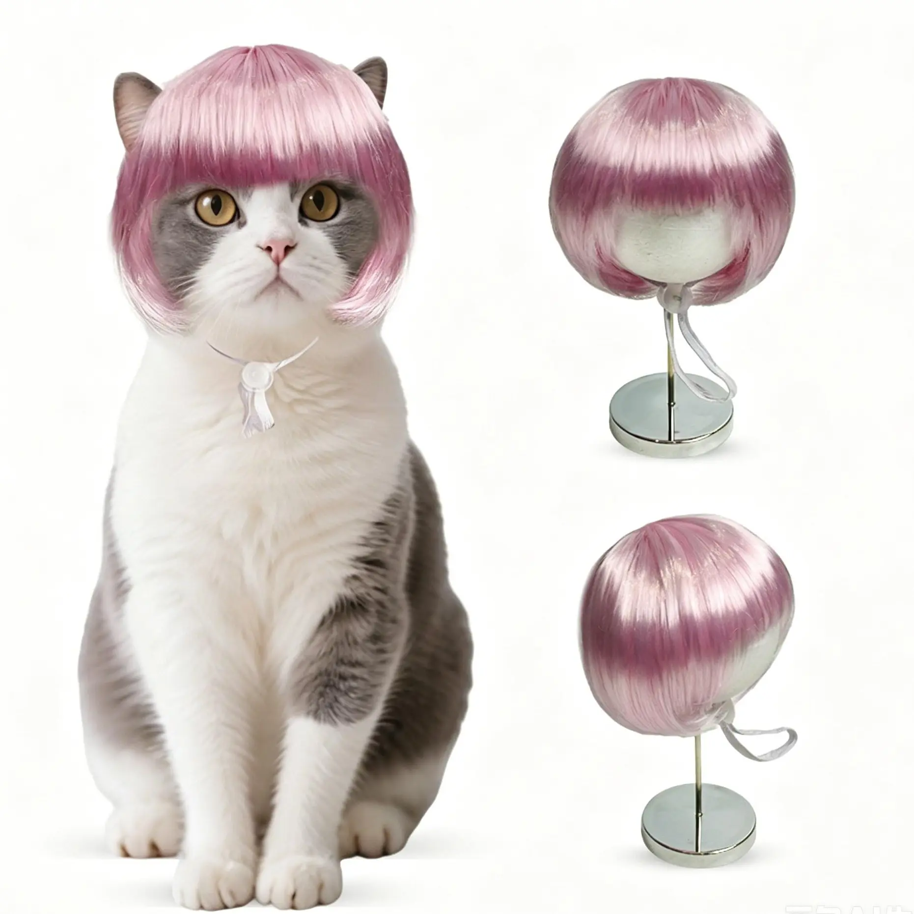 TESSVEYA Pet Wig - Cute DIY Cut Cosplay Accessory for Dogs & Kitty, Elastic Band, Anti-Slip Buckle, Halloween Costume, 25cm Head Circumference Fit, Outdoor Hair Decoration