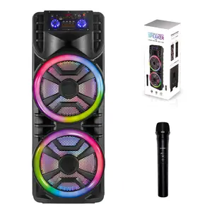 Bluetooth Speaker System Dual 12'' Subwoofer Heavy Bass Party System w/Microphone in, Party Lights, MP3/USB SD Card Reader, FM , Rolling Wheels