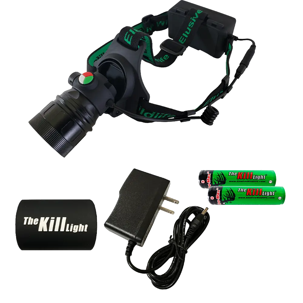Elusive Wildlife 3 Color LED Headlamp Kit with Green Red White Adjustable Beam Zoomable Dimmable for Hunting Hiking Camping High Power Headlamps