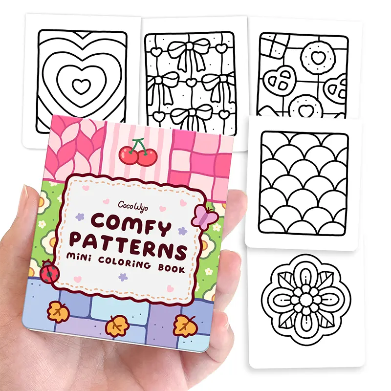 Coco Wyo Comfy Patterns Mini Coloring Book - 3x3.5 in Compact Format, Stocking Stuffers, Spot UV Detail, Smooth Paper, Easy to Bring Office Art Supplies for Adults