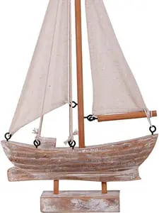 Wood Sailboat Decor Nautical Decoration for Home, 10.75" H Vintage Sail Boat Model Ship Rustic Beach Ocean Theme Tabletop Decor for Bathroom Living Room Party Decor (rustic wood)