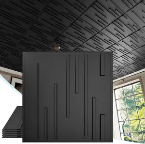 24 PCS 2x2 FT Black Vertical Stripe Decorative Ceiling Tiles, 24x24 Inch 3D Modern Minimalist Ceiling Panels, PVC Waterproof Cuttable Material Ideal for Living Room Bedroom Cover 96 Sq.Ft