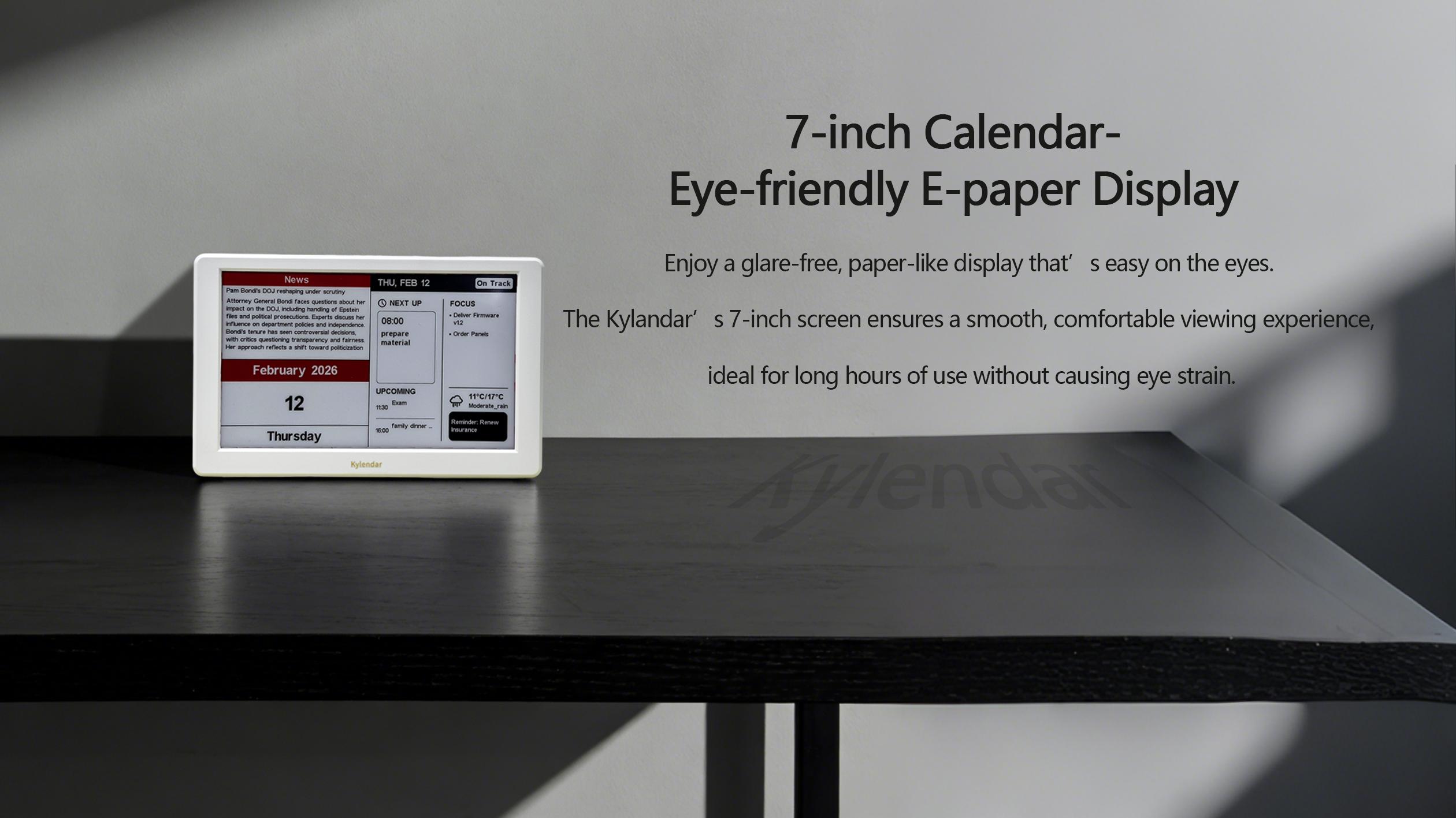 Kylendar V2 Smart E-Paper Displays: Blue Light-Free Screen, Eye-Friendly & Strain-Free Viewing, Schedule Planner, Electronic Calendar, Multifunctional Organizer—Smart Living, Tech-Enhanced Lifestyle.