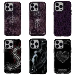 Dark Gothic Vintage Pattern Phone Case, Anti-Fall Tough Protective Cover Compatible with iPhone 11 12 13 14 15 16 17 Pro Max & Samsung S21 S22 S23 S24 S25, Aesthetic Best Gift for Gothic Lovers| LUMN Studio
