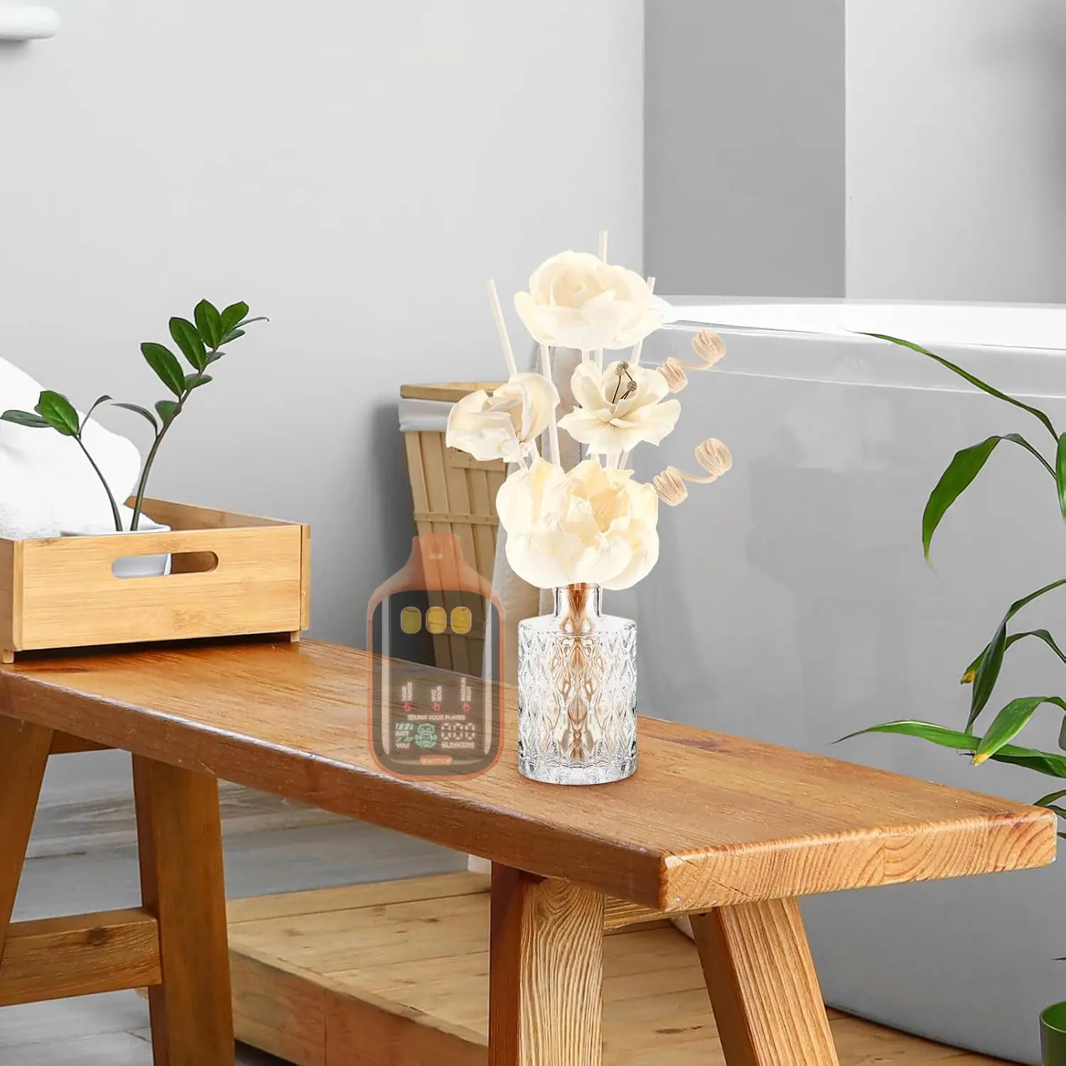 Boutique V5 Flower Reed Diffuser Set for Bathroom Air Fresheners, Home Fragrance Reed Diffuser for Bathroom Shelf Decor Oil Defusers | Fresh Linen/Ocean/Eucalyptus & Mint Fruit Scent Shelf Decor