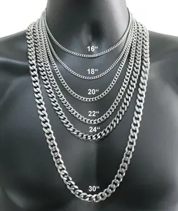 Men's & Women's Silvery Stainless Steel Cuban Link Chain Necklace 3/5/7/9/11mm 16-30inch Basic Choker Valentine Birthday Gift - Modern Versatile Accessories