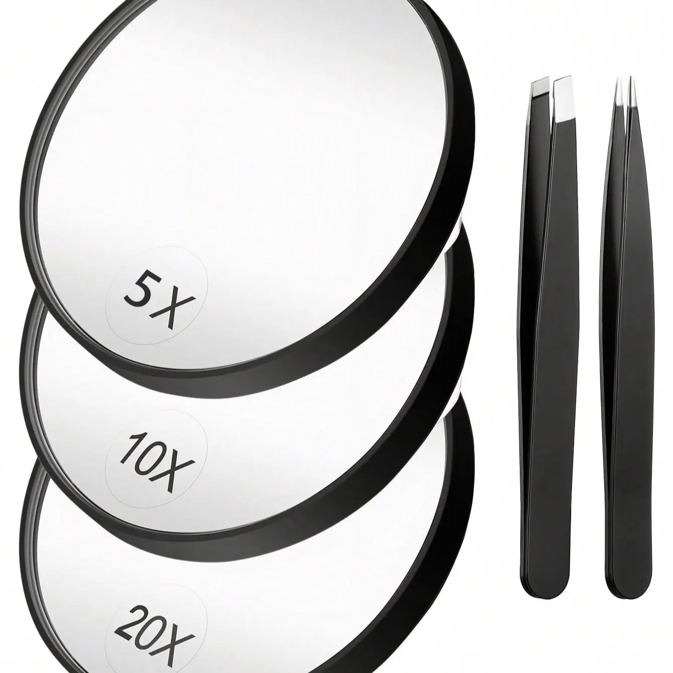 Magnifying Mirror Suction Cup, 10x & 15x Magnifying Makeup Mirrors, Portable Travel Mirror, Travel Hand Mirrors, Makeup Mirror Set, Cosmetic Mirror, Tweezers Kit for Eyebrow Tweezing, Blackhead Removal