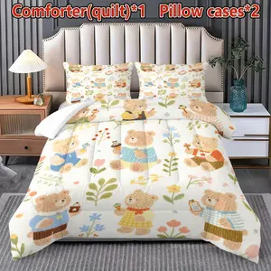 Soft Breathable Quilt Set with Digital Print Design, Includes Filling Weight 200gsm, Perfect for Bedroom Dormitory Home Use