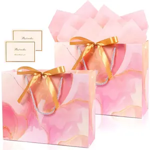 Bags, 2 count 13" Large  Bags with Tissue Paper and Greeting Cards,  Bag with Handles Bow for Women Girls,   Bags for Birthday Wedding Bridal  Shower Anniversaries