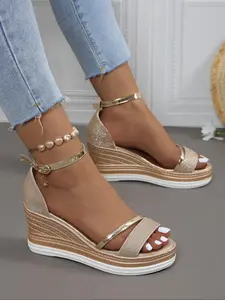 Women's Fashionable Glitter Decorated Platform Sandals, Casual Comfortable Wedge Sandals for Beach Vacation, Female All-match Shoes for Daily Wear, Girlfriend Gifts, Summer Sandals, Stylish Footwear, Elegant Party Shoes, Casual Trendy Sandals
