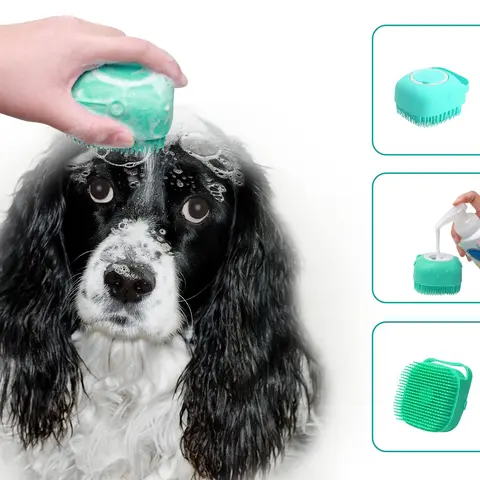 Universal Pet Grooming Massage Wash Brush - Silicone Rubber Bristles, Non-slip Handle, Ergonomic Durable Grip, Gentle on Skin, Quick Cap Clean, Improves Blood Circulation, Hair Removal Tool, for Dogs & Cats, Grooming Supplies, Beauty/Hair Care Accessory