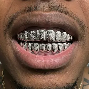 Hip Hop Teeth Grillz Set, 10 Teeth Flower Copper Teeth Jewelry, Trendy Personality Accessories