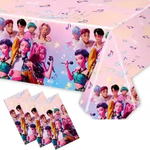3PCS Demon Hunters Birthday Tablecloth Decorations, Plastic Waterproof Tablecloths Pink Cartoon Party Supplies for Boys Girls Fans Concert Birthday Party