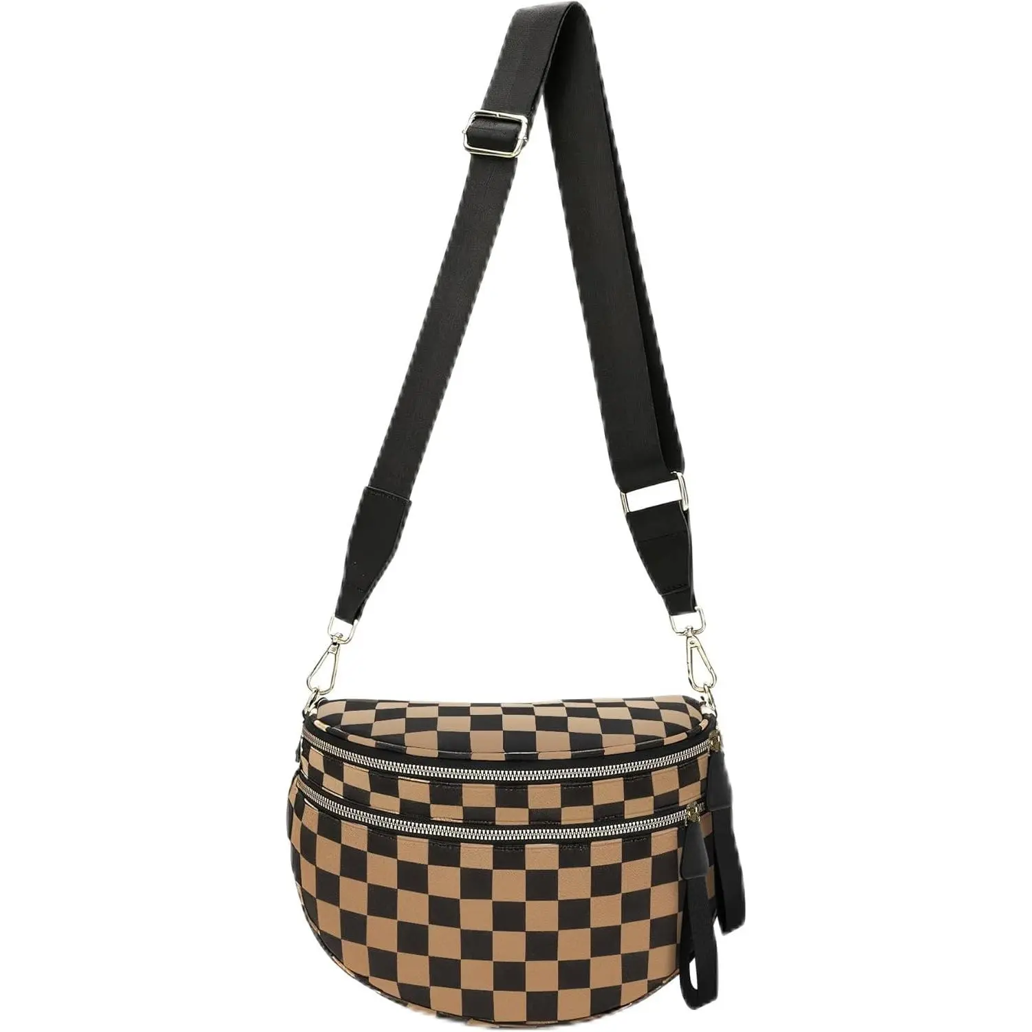 Checkered Crossbody Bag Bum Bags for Women, Spacious Nylon Fanny Packs Belt Wallet (khaki checkered)
