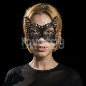 Cat Mask Party Bondage Play Mask with Bunny Ears and Antique Bronze Rivets - Bachelorette Party Hens Party Accessories, Pet