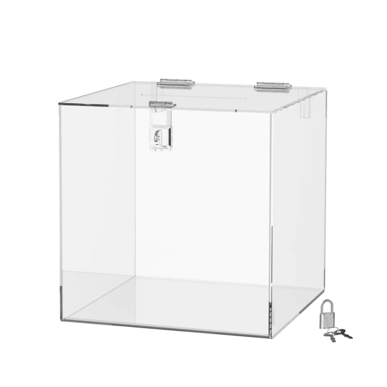 12" Locking Ballot Box Clear Acrylic Countertop Suggestion Cube Donation Collection Bin by 321 Plastics