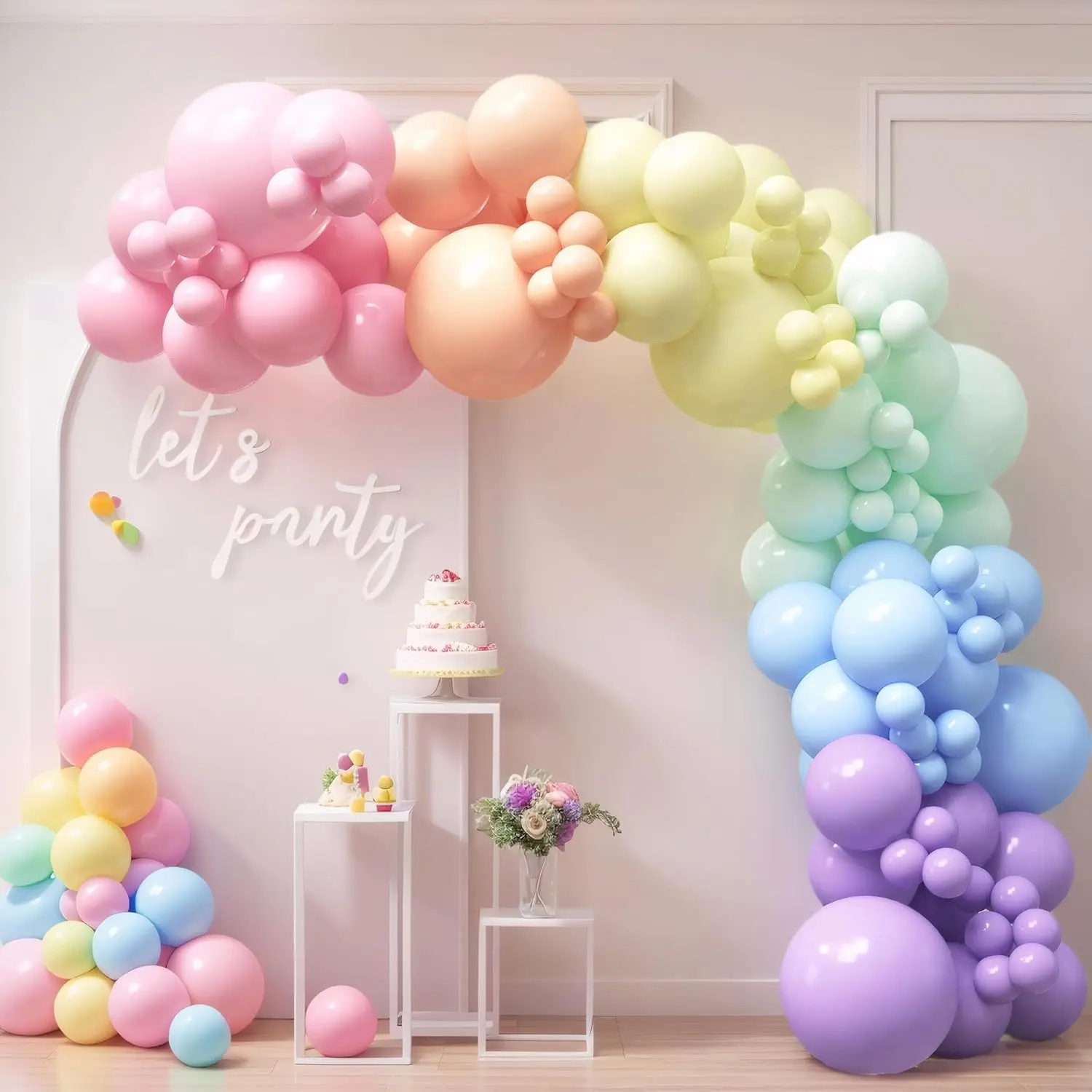 140pcs pastel rainbow balloon arch garland kit - balloon arch kit-birthday balloons, globos para decoracion de fiestas | ideal for valentines day bayby shower party decorations