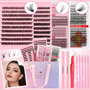 Lash Clusters Kit D Curl Wispy Fluffy Natural Volume Individual Eyelash Extensions 10-18mm DIY At-Home Set with Bond Seal Remover Tweezers Brush Long-Lasting Easy Apply Coquette Soft Girl Doll Eye Daily Party Wedding Festival Holiday Gift Women Beginners