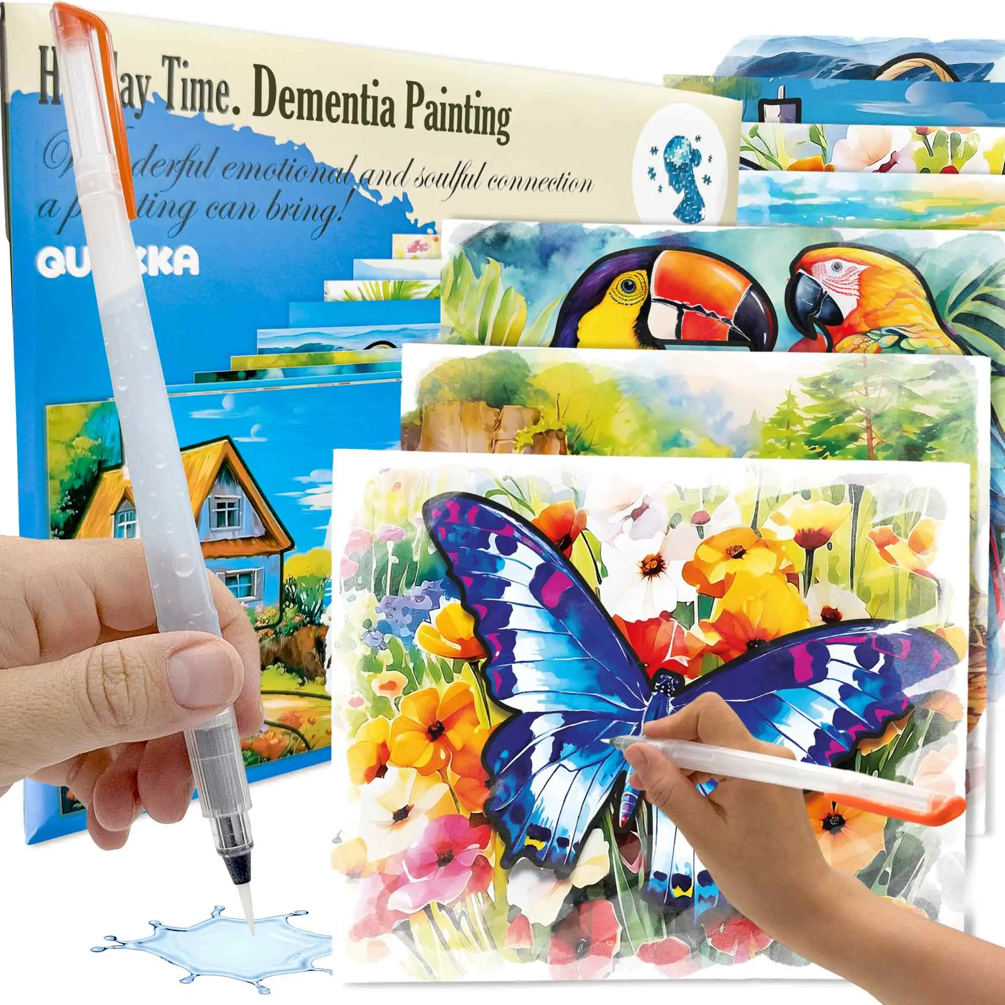 QUOKKA Reusable Water Doodle Set - Tropical Memory Water Painting Activities for Seniors, Alzheimer’s Care Products (Toys & Hobbies, Educational Arts & Crafts)