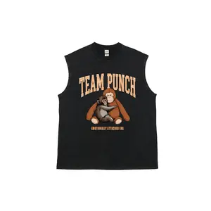 Men's Retro Washed Soft Pure Cotton Graphic Sleeveless Vest - Breathable, Distressed Casual Streetwear Tank Top