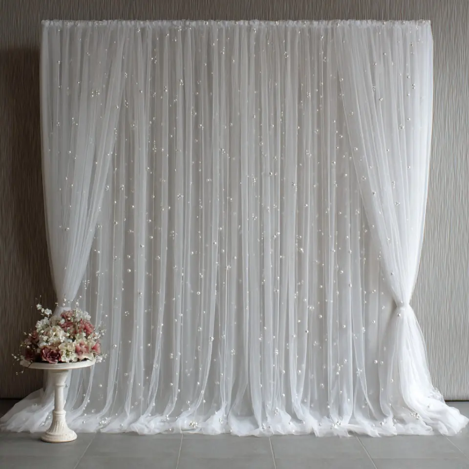 Elegant Pearl Rod Insert Sheer Fabric, Ideal for Wedding Ceremony, Engagement, Birthday, Valentine's Day, Christmas Decorations