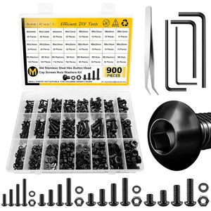 900 count Metric Screw Assortment Kit, M3 M4 M5 M6  Nuts & Flat Washers, Grade 10.9 Alloy Steel Hex Socket  Screws, Wrenches, Fully Threaded, Black Nuts and  Assortment Kit