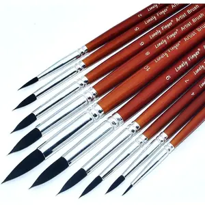 10pcs Professional Artist Watercolor Brush Set - Fine Detail Paint Brushes, Premium Brown Wood Handle, Black Synthetic Round Pointed Tips for Artists & Students Art Supplies Gift